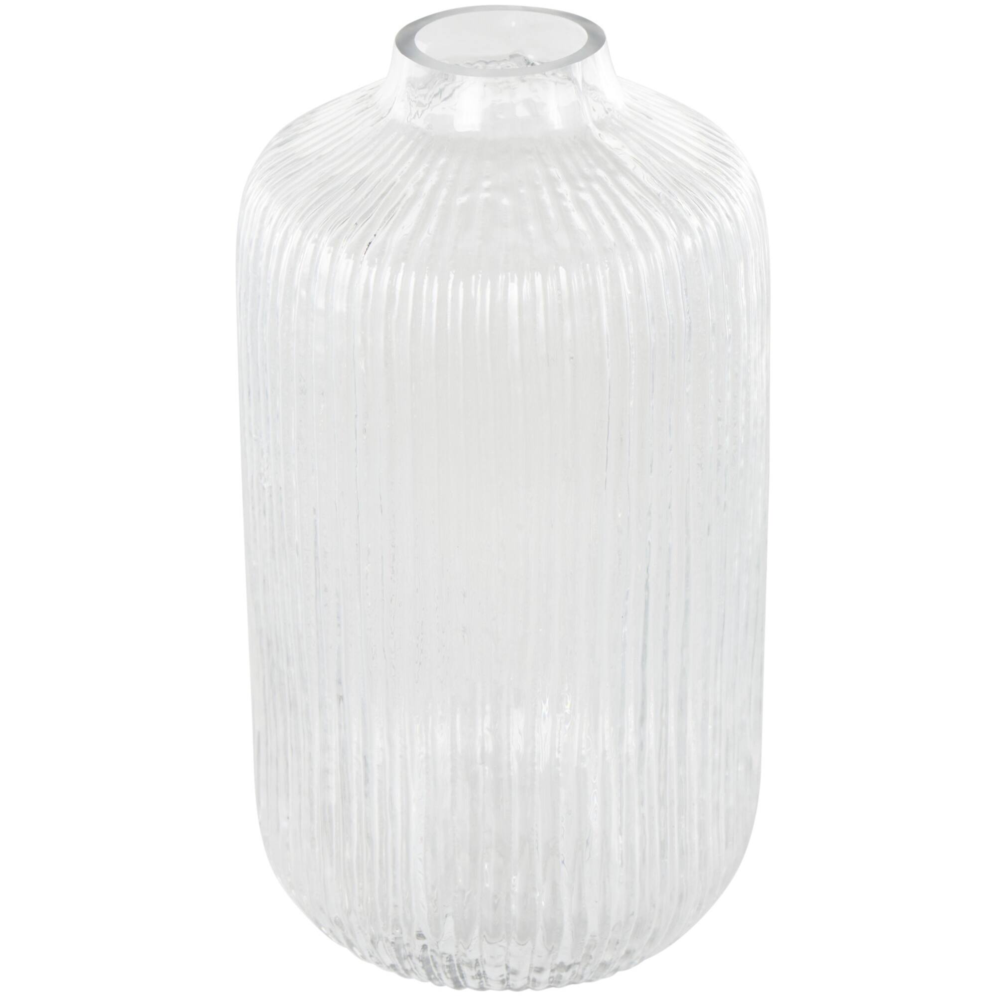11" Clear Glass Ribbed Fluted Decorative Vase
